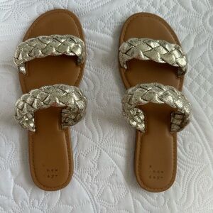 A New Day Metallic Silver Braided Sandals,size 8